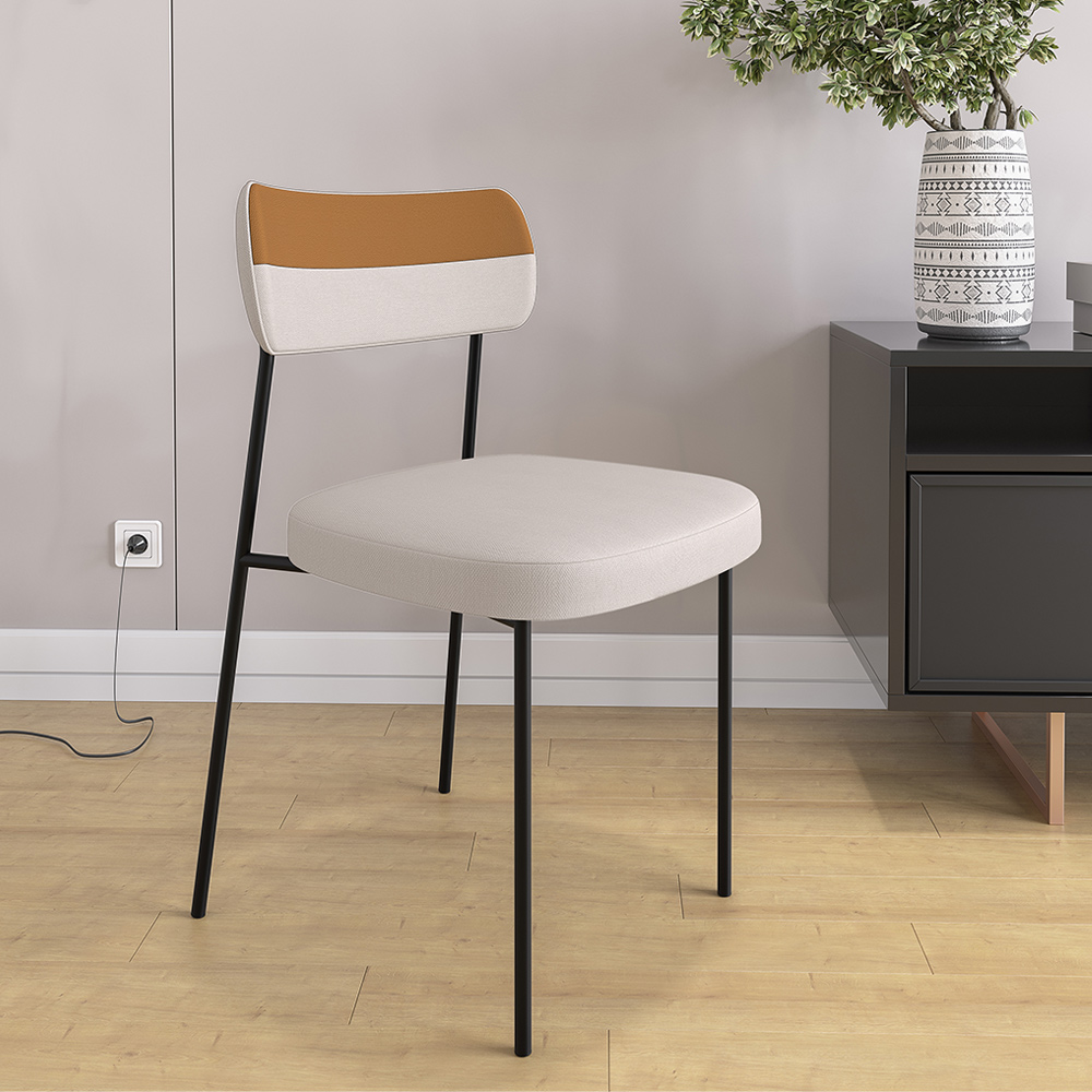 Kit 6 Cadeira Decorativa Estofada Sala Jantar Melina L02 Linho Cru Couríssimo Caramelo - Lyam Decor