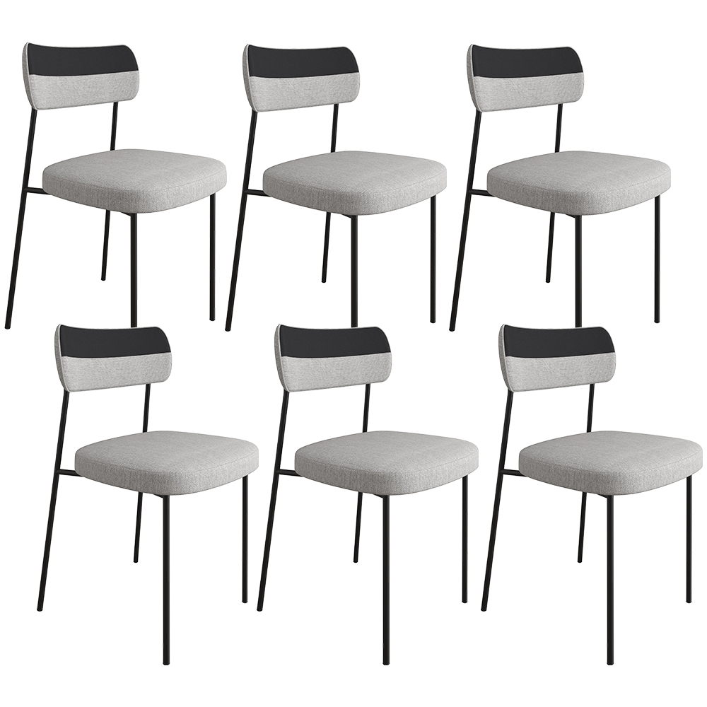 Kit 6 Cadeiras Decorativas Estofada Sala Jantar Melina L02 Linho Cinza Couríssimo Preto - Lyam Decor