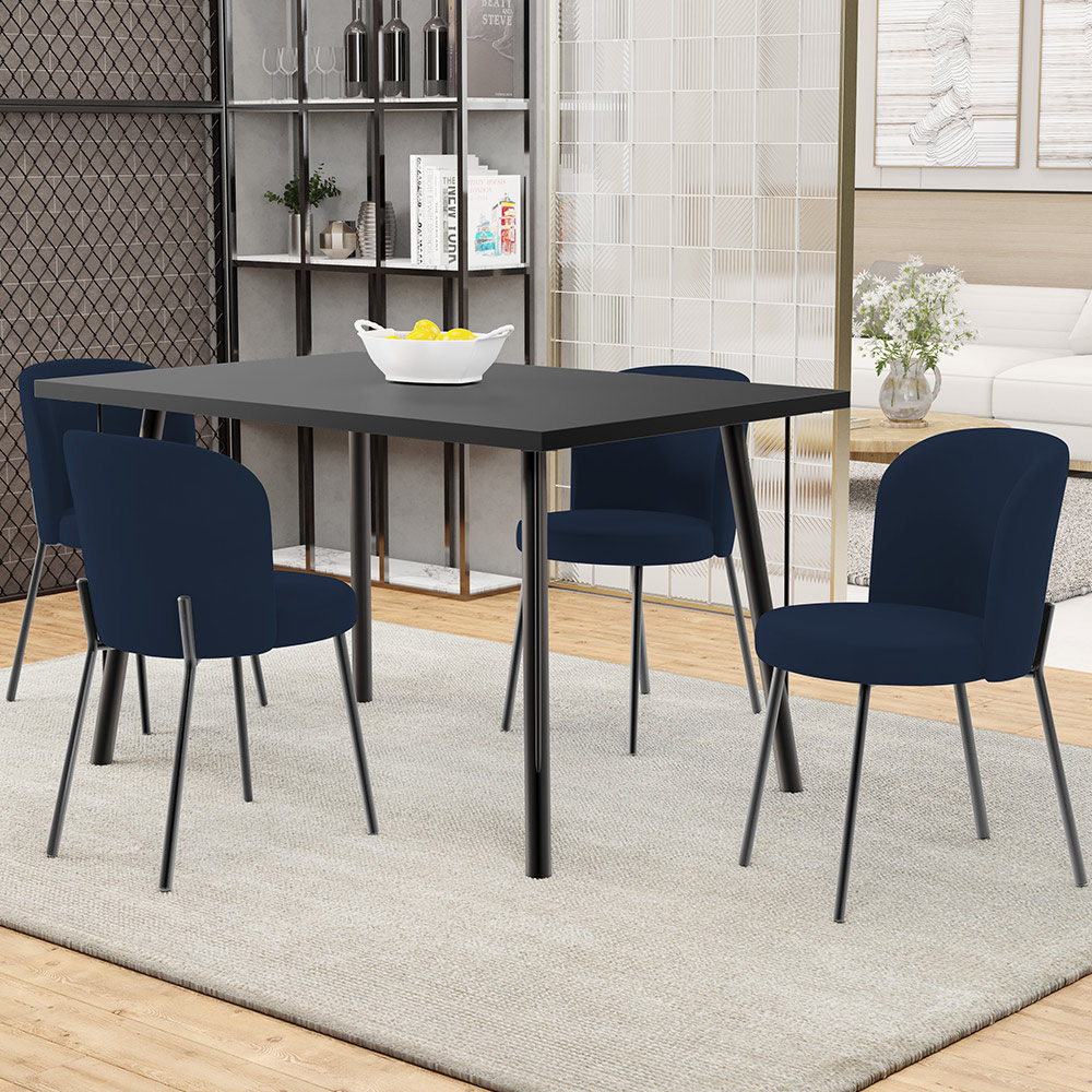 Kit 6 Cadeiras Sala de Jantar Estofada Gavi L02 Suede Azul Marinho - Lyam Decor