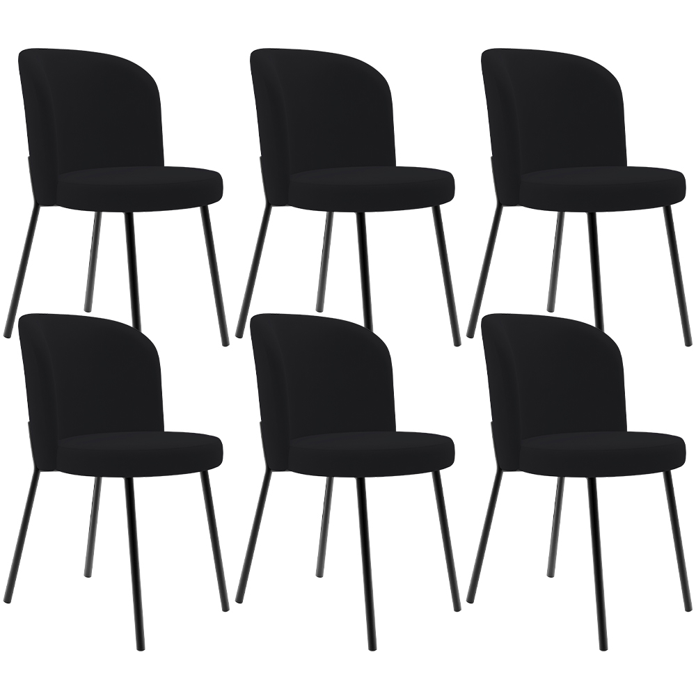 Kit 6 Cadeiras Sala de Jantar Estofada Gavi L02 Suede Preto - Lyam Decor