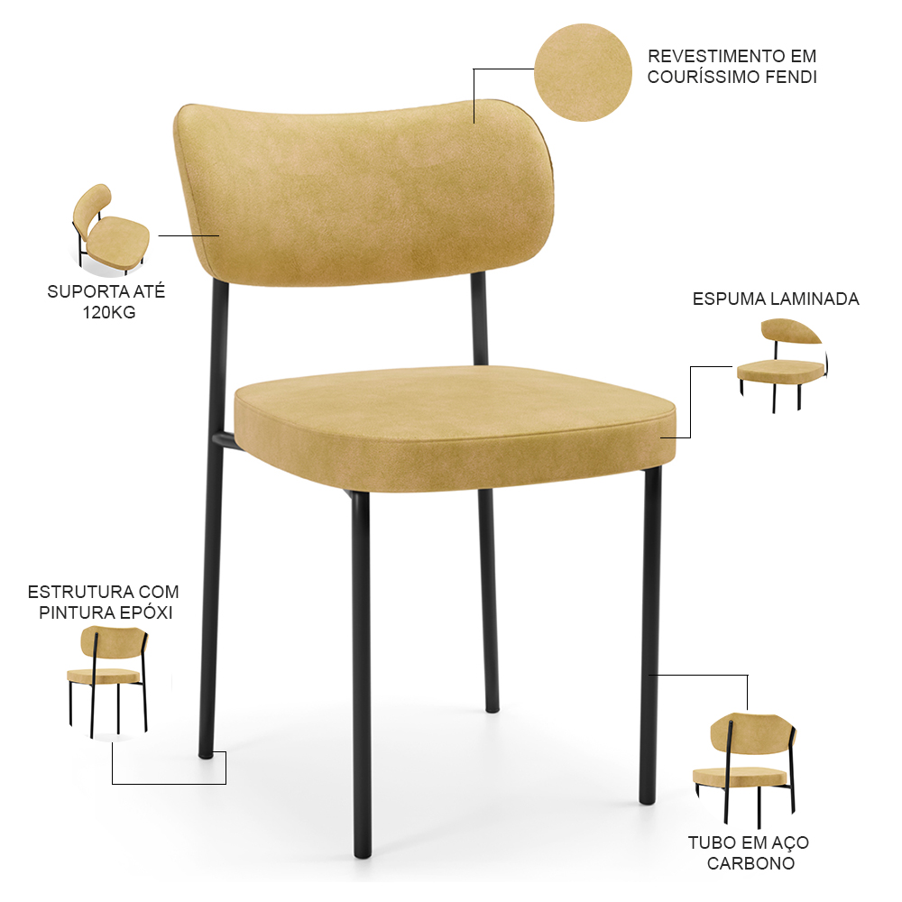 Kit 8 Cadeiras Decorativa Estofada Para Sala De Jantar Melina L02 Couríssimo Casco Fendi - Lyam Decor