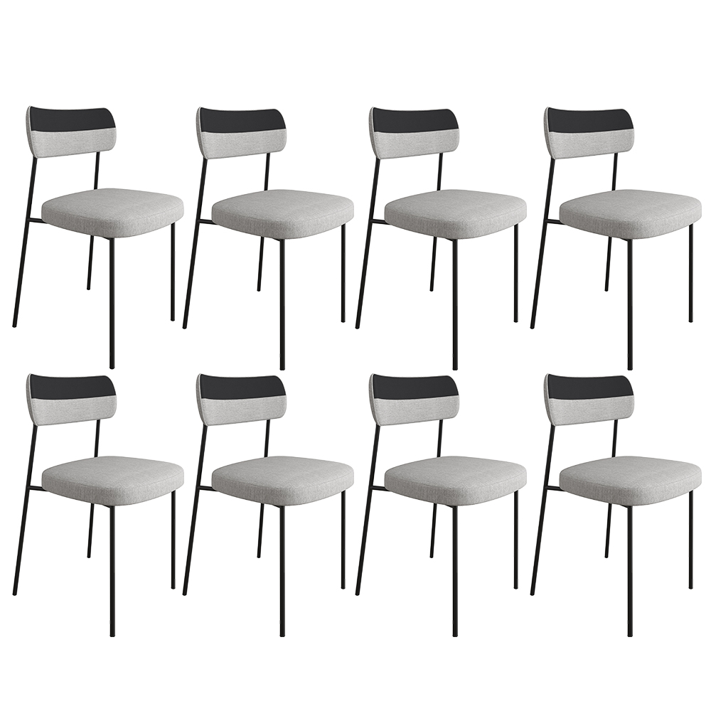 Kit 8 Cadeiras Decorativas Estofada Sala Jantar Melina L02 Linho Cinza Couríssimo Preto - Lyam Decor