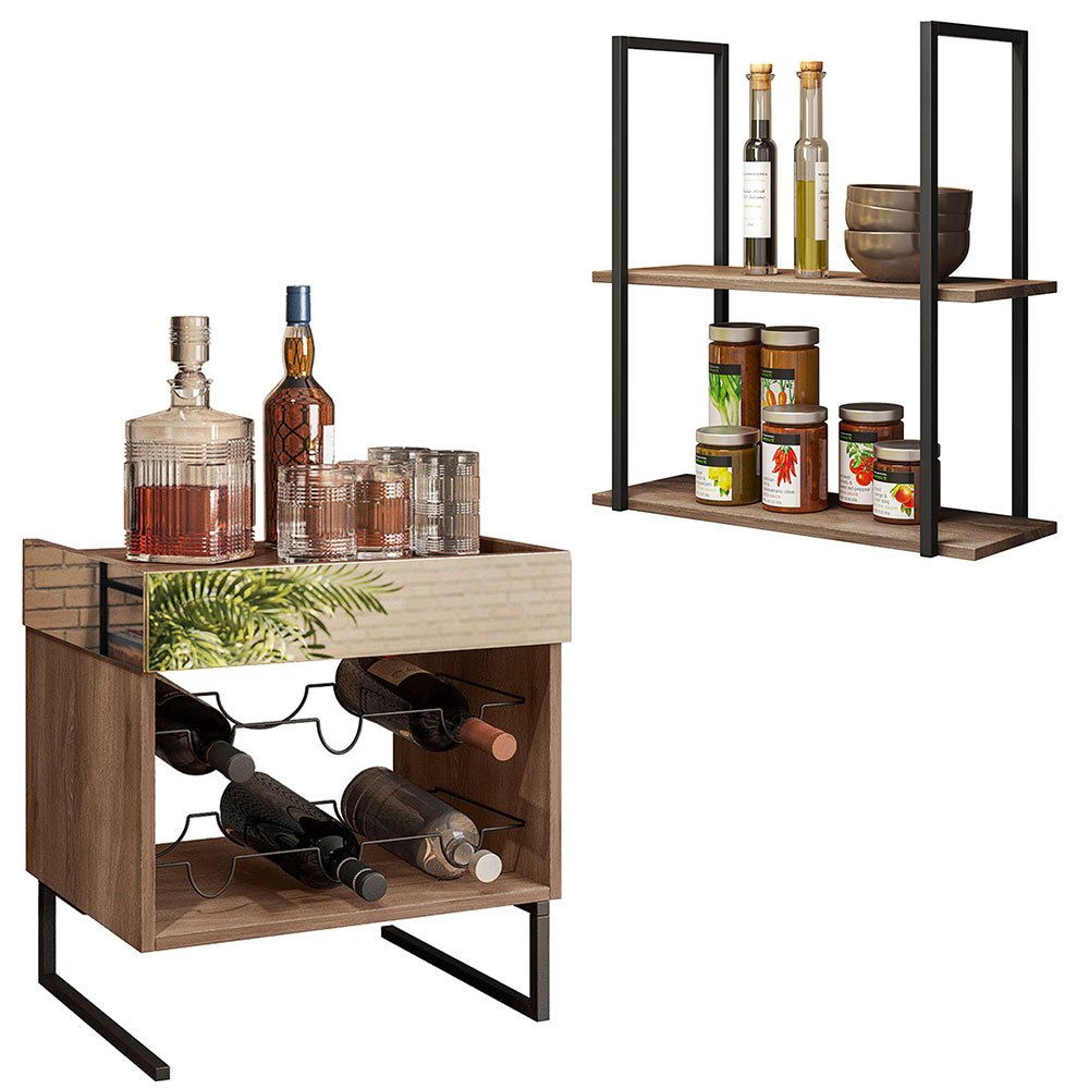 Kit Adega Decorativa Espelhada e Prateleira Multiuso Industrial D01 Design Demolição - Lyam Decor