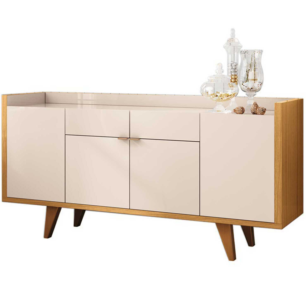 Kit Aparador 04 Portas Havana Com Cristaleira Luma B01 Off White Cinamomo - Lyam Decor
