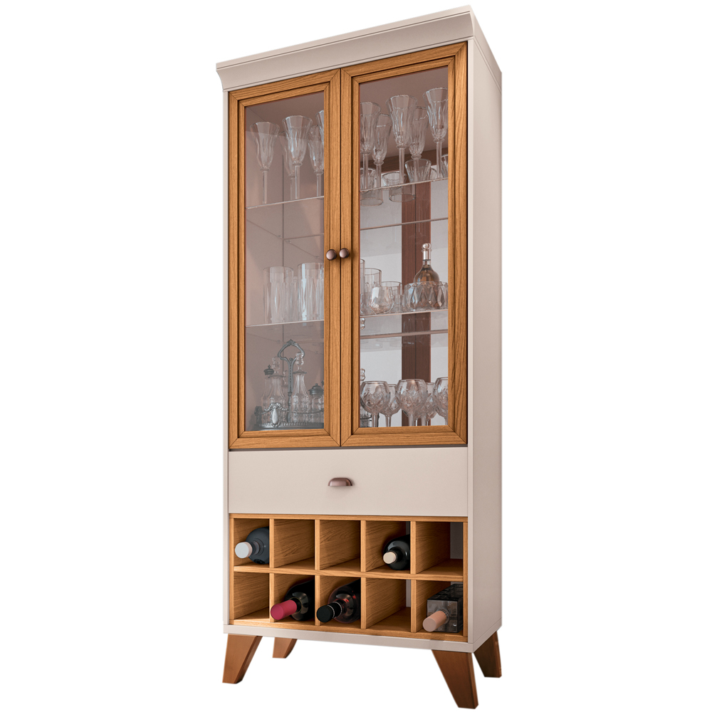Kit Aparador 04 Portas Havana Com Cristaleira Luma B01 Off White Cinamomo - Lyam Decor