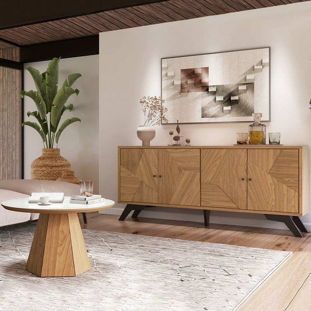 Kit Aparador Buffet 04 Portas Messina Com Mesa De Centro Ferrara D03 Freijó Off White - Lyam Decor