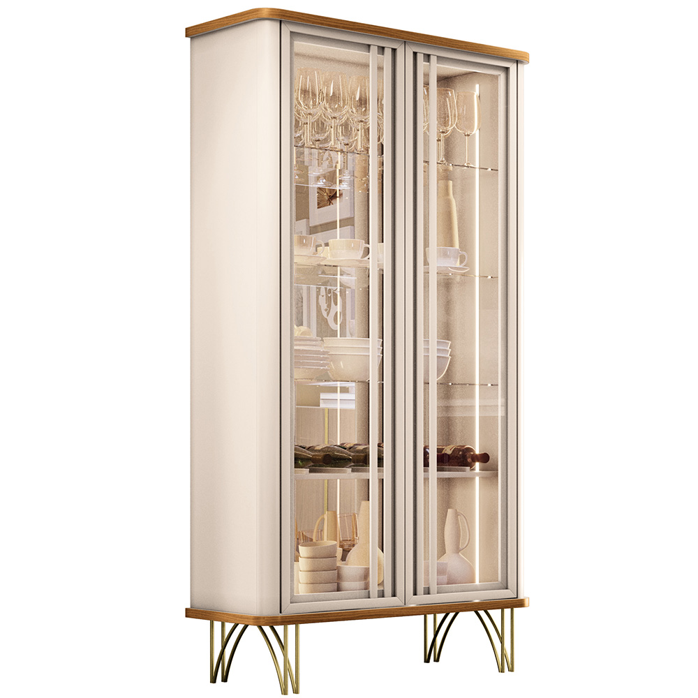 Kit Aparador Buffet Bar Living Santiago com Cristaleira Adega Síria B01 Cinamomo Off White - Lyam