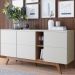 Kit Aparador Buffet Íris 03 Portas Com Mesa De Centro Meira C04 Off White Matte Freijó - Lyam