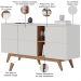 Kit Aparador Buffet Íris 03 Portas Com Mesa De Centro Meira C04 Off White Matte Freijó - Lyam