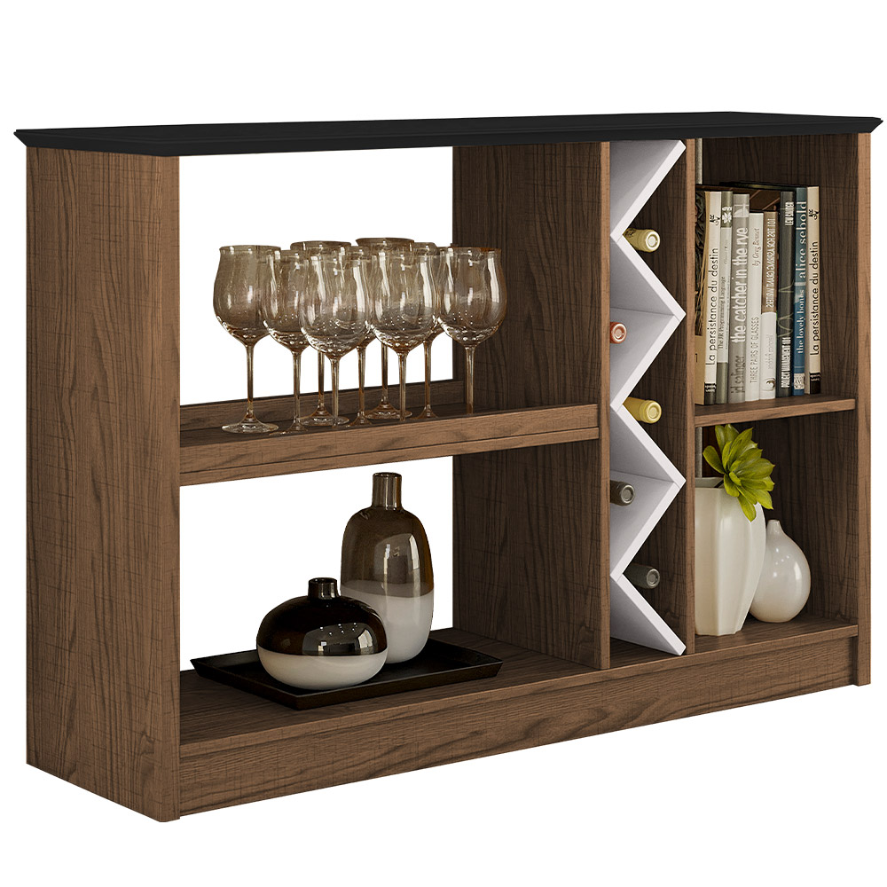 Kit Aparador Buffet Para Sala Estar e Espelho Decorativo 91cm Atlanta N01 Imbuia Preto - Lyam Decor