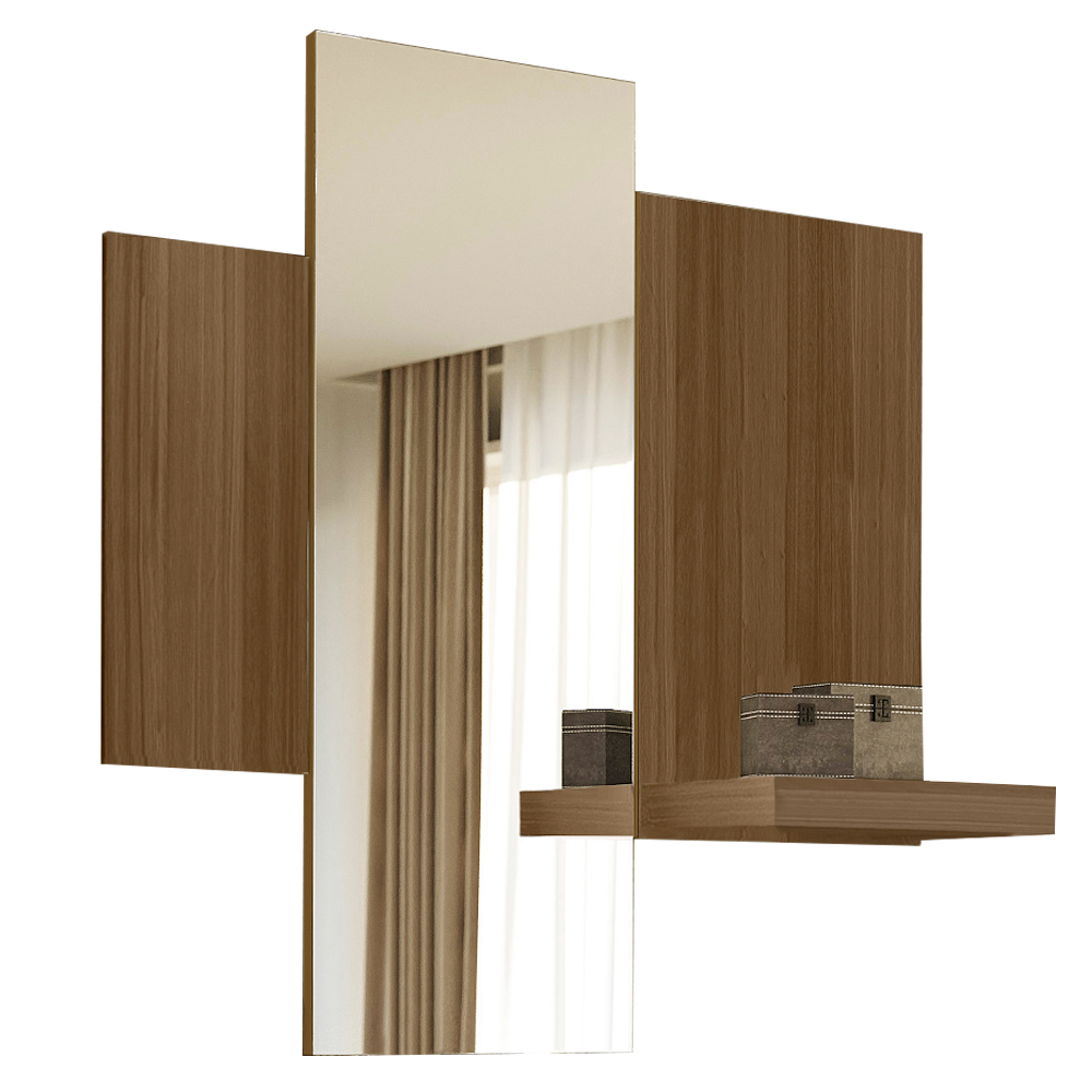 Kit Aparador Buffet Para Sala Estar e Espelho Decorativo 91cm Atlanta N01 Imbuia Preto - Lyam Decor