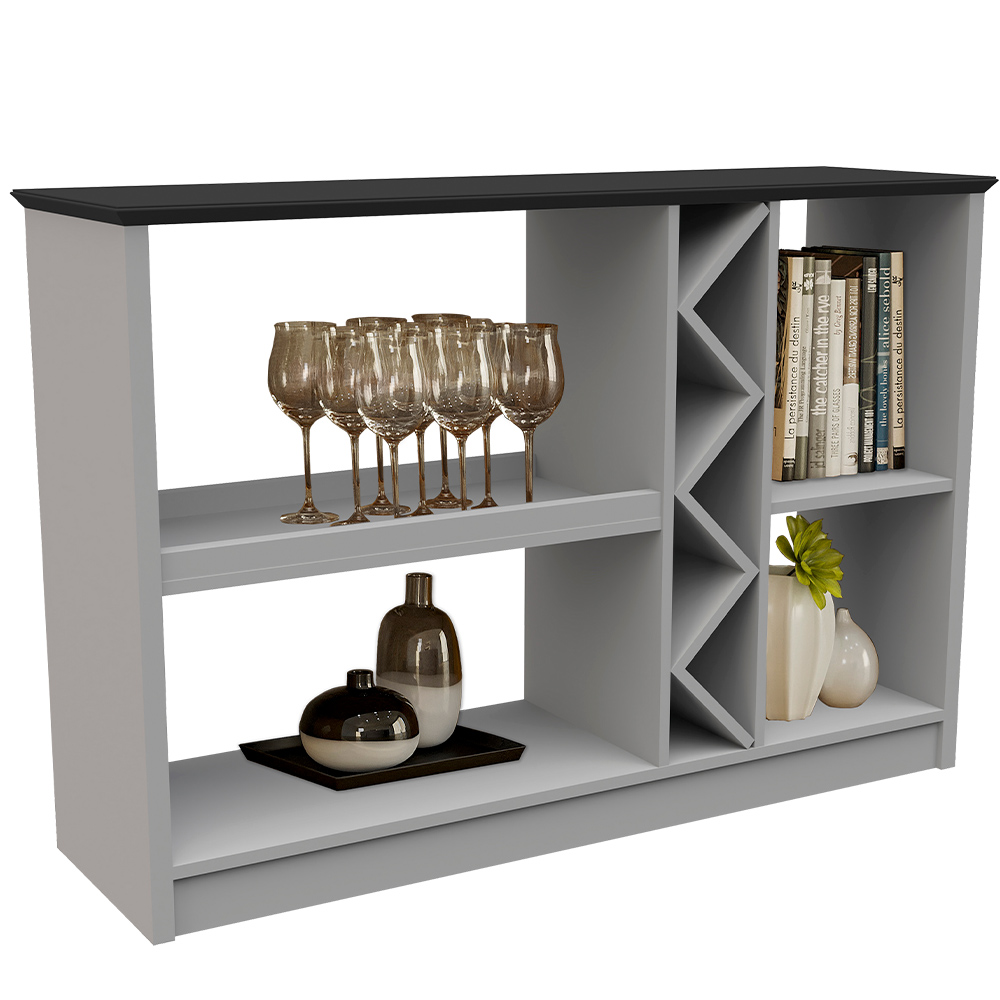 Kit Aparador Buffet Sala de Estar e Espelho Decorativo 91cm Atlanta N01 Off White Preto - Lyam Decor