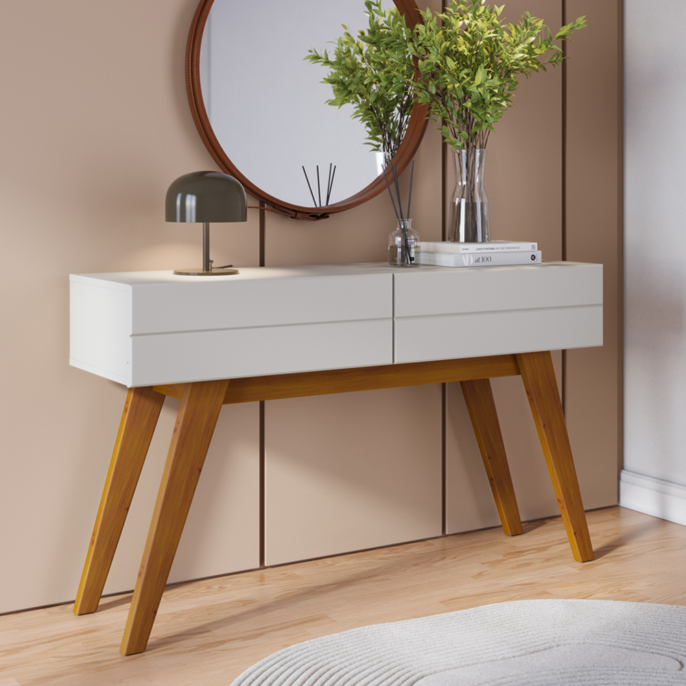 Kit Aparador Para Sala De Estar Com Mesa De Centro Meira C04 Off White Matte Freijó - Lyam