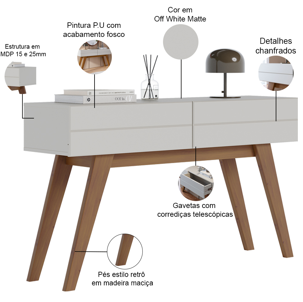 Kit Aparador Para Sala De Estar Com Mesa De Centro Meira C04 Off White Matte Freijó - Lyam