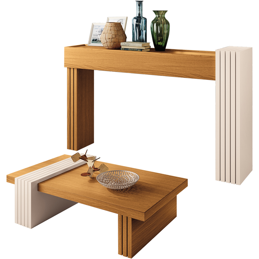 Kit Aparador Para Sala De Estar Com Mesa de Centro Lord B01 Cinamomo Off White - Lyam Decor
