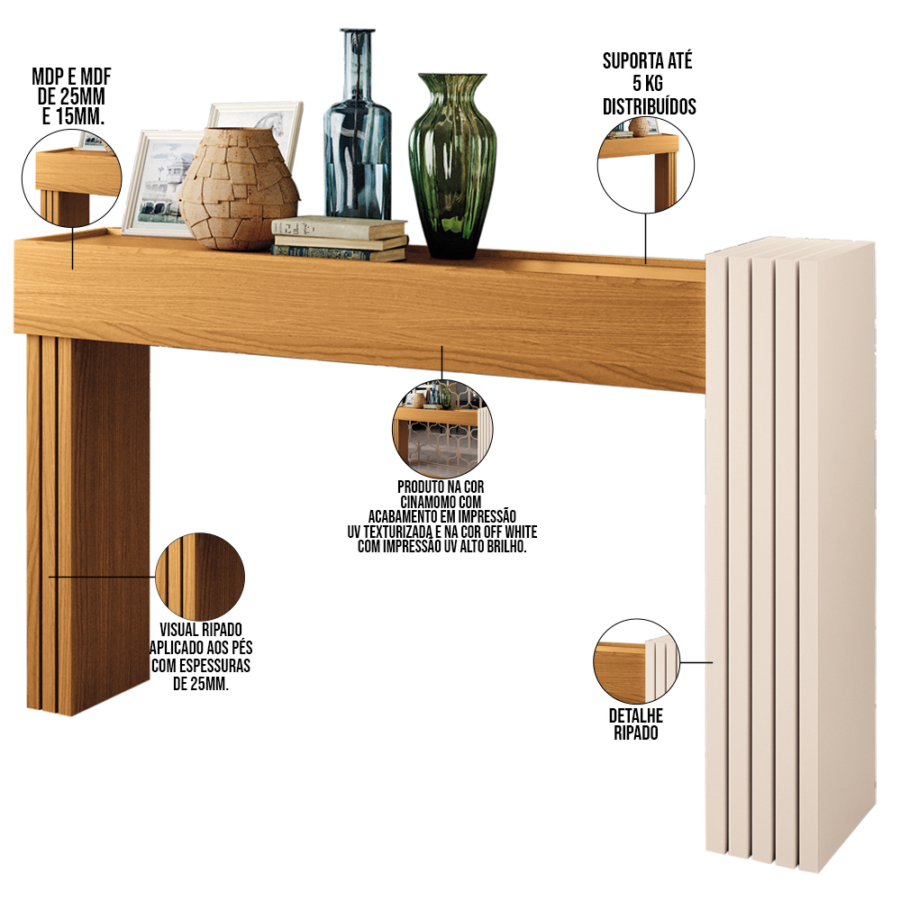 Kit Aparador Para Sala De Estar Com Mesa de Centro Lord B01 Cinamomo Off White - Lyam Decor