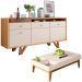 Kit Aparador Para Sala De Estar Valentim Com Mesa De Centro Nala B01 Cinamomo Off White - Lyam Decor