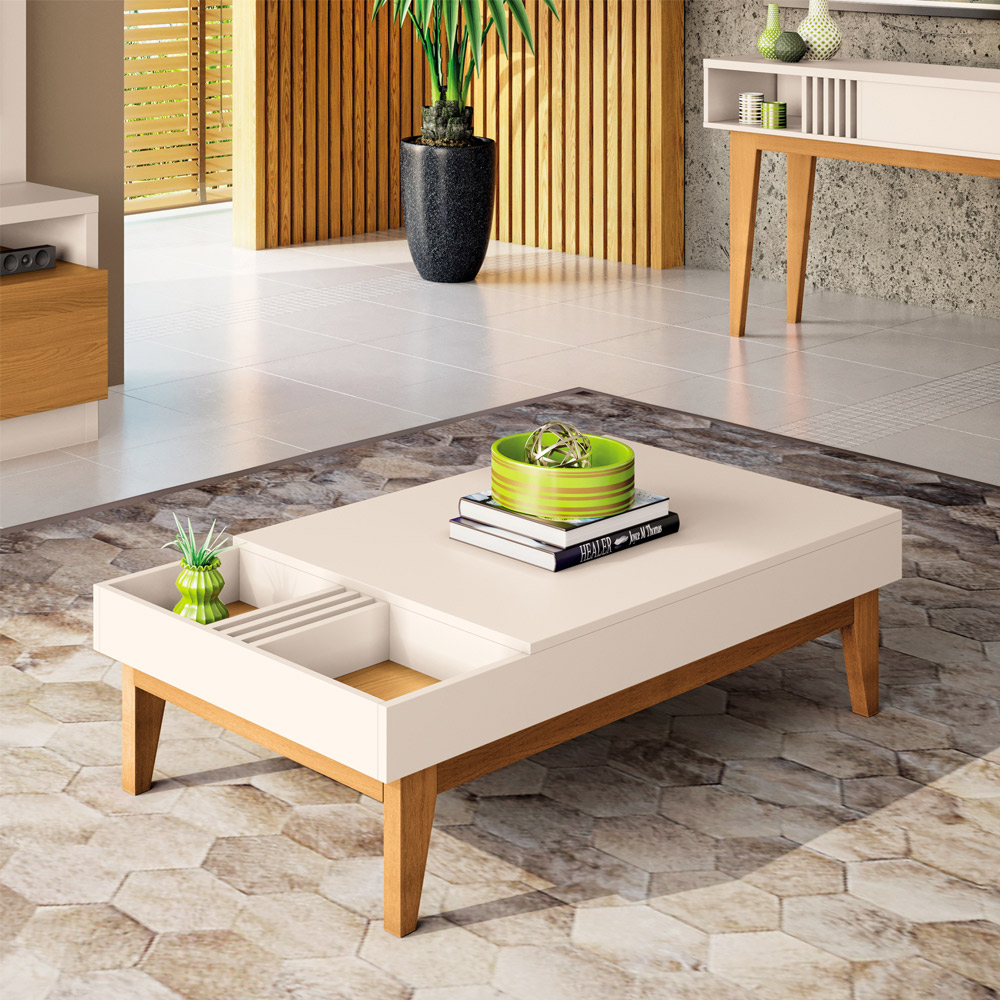 Kit Aparador Para Sala De Estar Valentim Com Mesa De Centro Nala B01 Cinamomo Off White - Lyam Decor