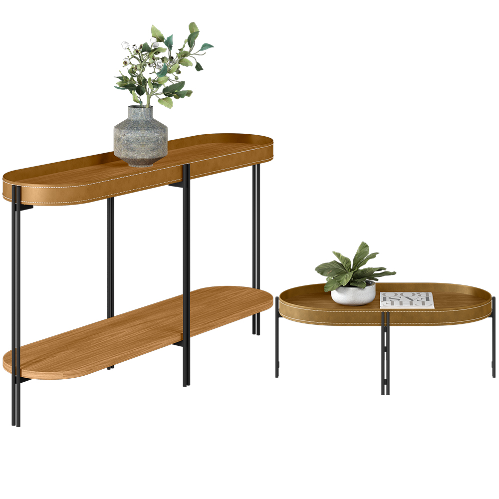 Kit Aparador Para Sala Estar Industrial com Mesa Centro Caramelo Nord L05 Nature Preto - Lyam Decor