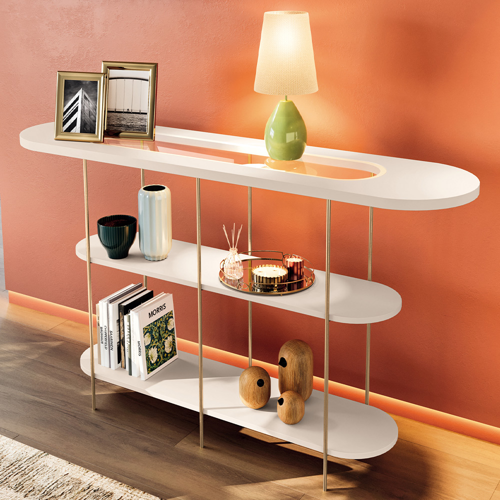 Kit Aparador Para Sala Friesen com 02 Mesas de Centro Redonda Allure B01 Off White - Lyam Decor