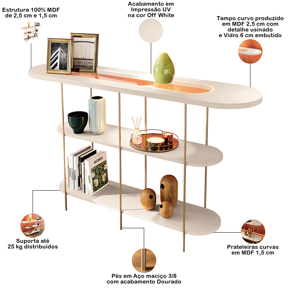 Kit Aparador Para Sala Friesen com 02 Mesas de Centro Redonda Allure B01 Off White - Lyam Decor