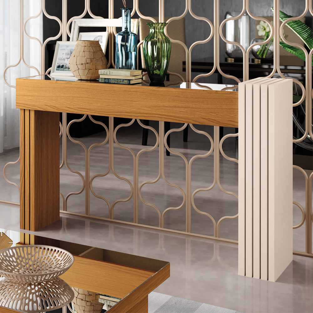 Kit Aparador Sala De Estar Com Mesa de Centro Espelhada Lord B01 Cinamomo Off White - Lyam Decor