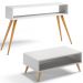 Kit Aparador com Mesa de Centro Mônaco Pés Palito L03 Branco - Lyam Decor
