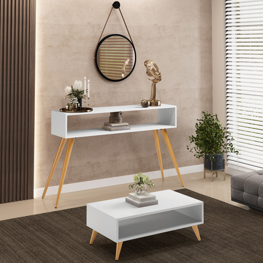 Kit Aparador com Mesa de Centro Mônaco Pés Palito L03 Branco - Lyam Decor