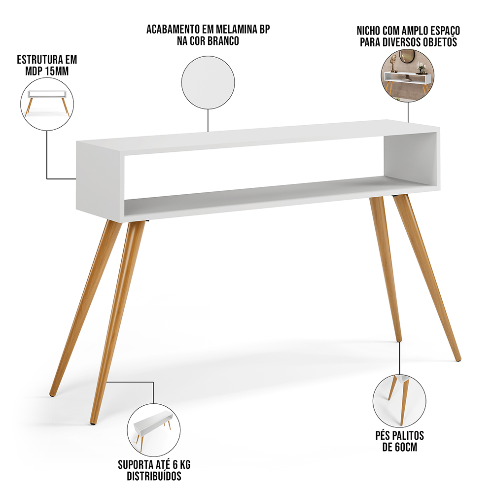 Kit Aparador com Mesa de Centro Mônaco Pés Palito L03 Branco - Lyam Decor