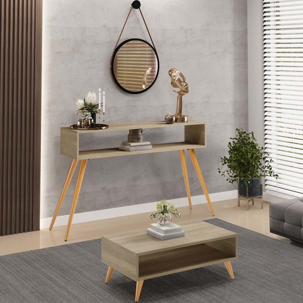 Kit Aparador com Mesa de Centro Mônaco Pés Palito L03 Castanho - Lyam Decor