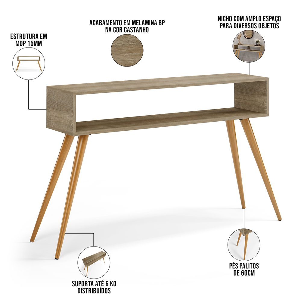Kit Aparador com Mesa de Centro Mônaco Pés Palito L03 Castanho - Lyam Decor