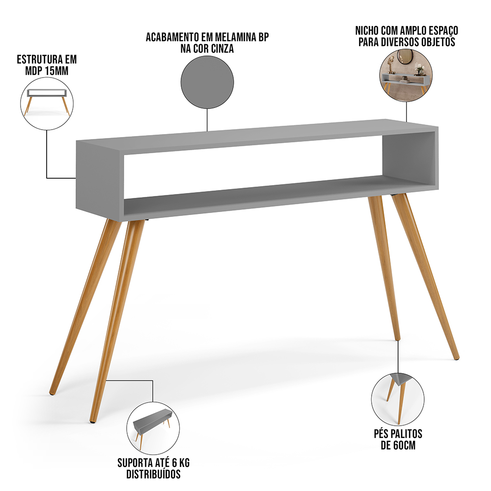 Kit Aparador com Mesa de Centro Mônaco Pés Palito L03 Cinza - Lyam Decor