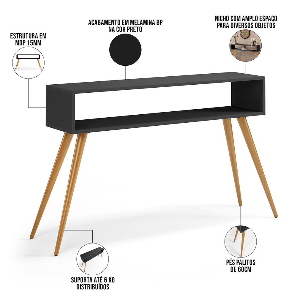 Kit Aparador com Mesa de Centro Mônaco Pés Palito L03 Preto - Lyam Decor