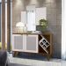 Kit Balcão Buffet Para Sala Com Espelho Decorativo 91cm Atlanta N01 Off White Imbuia - Lyam Decor