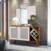 Kit Balcão Buffet Para Sala Estar Com Espelho Decorativo 91cm Atlanta N01 Off White Ypê - Lyam Decor