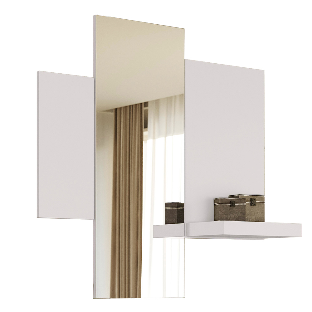 Kit Balcão Buffet Para Sala Estar Com Espelho Decorativo 91cm Atlanta N01 Off White Ypê - Lyam Decor
