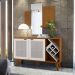 Kit Balcão Buffet Para Sala Estar Com Espelho Decorativo 91cm Atlanta N01 Ypê Off White - Lyam Decor