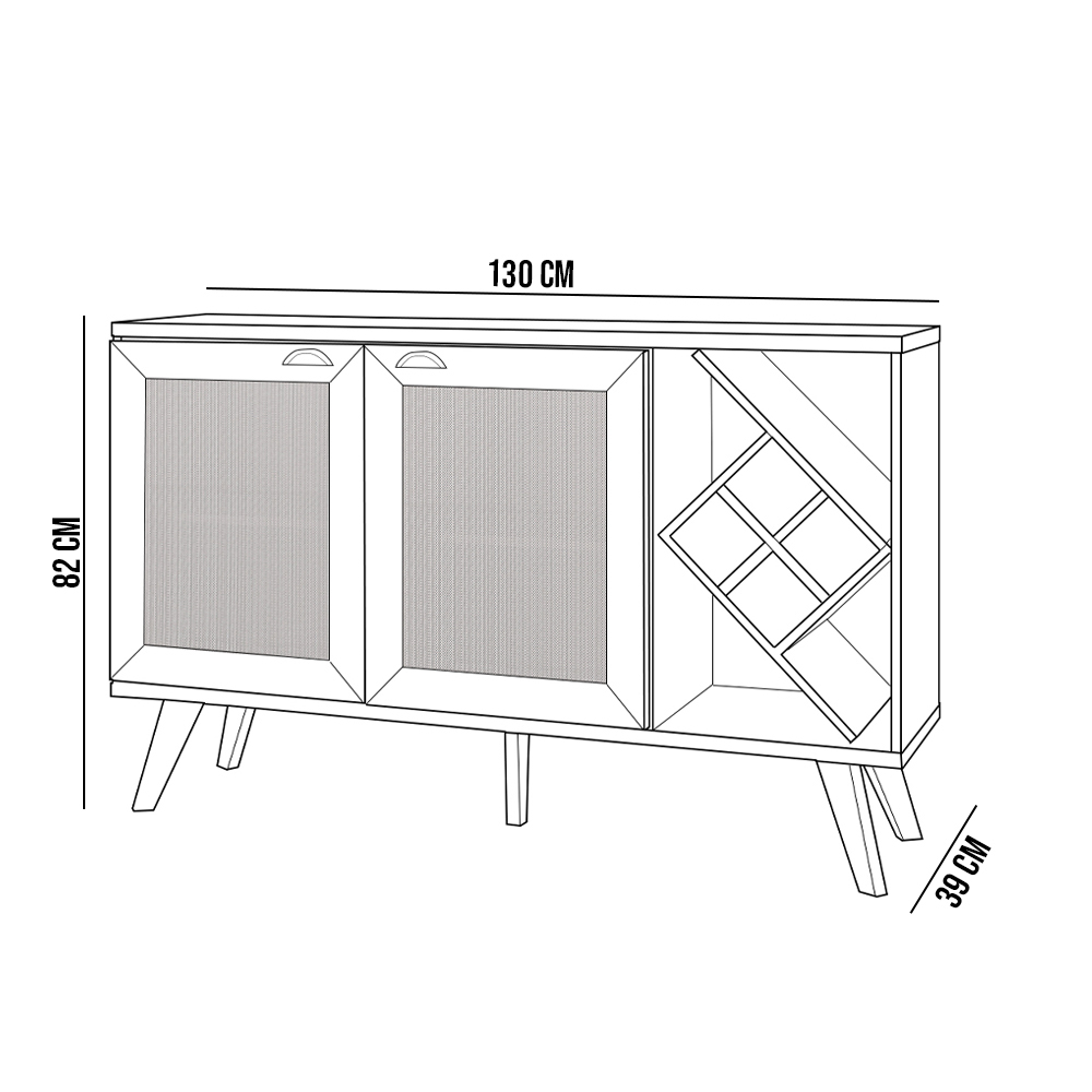 Kit Balcão Buffet Para Sala Estar Com Espelho Decorativo 91cm Atlanta N01 Ypê Off White - Lyam Decor