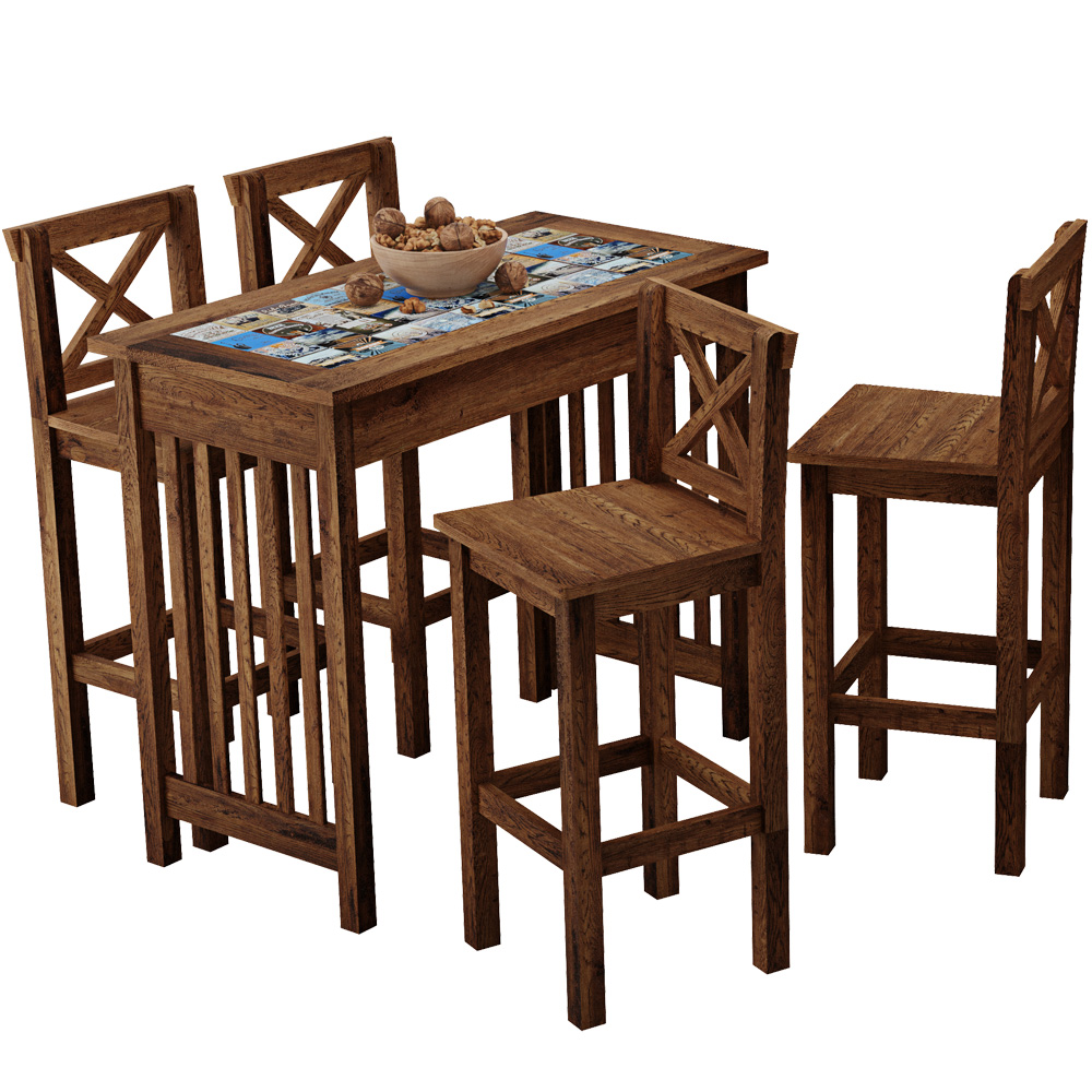 Kit Bancada Montana 120cm Cerâmica Com 04 Banquetas Altas Rústica Arizona W02 Imbuia - Lyam Decor