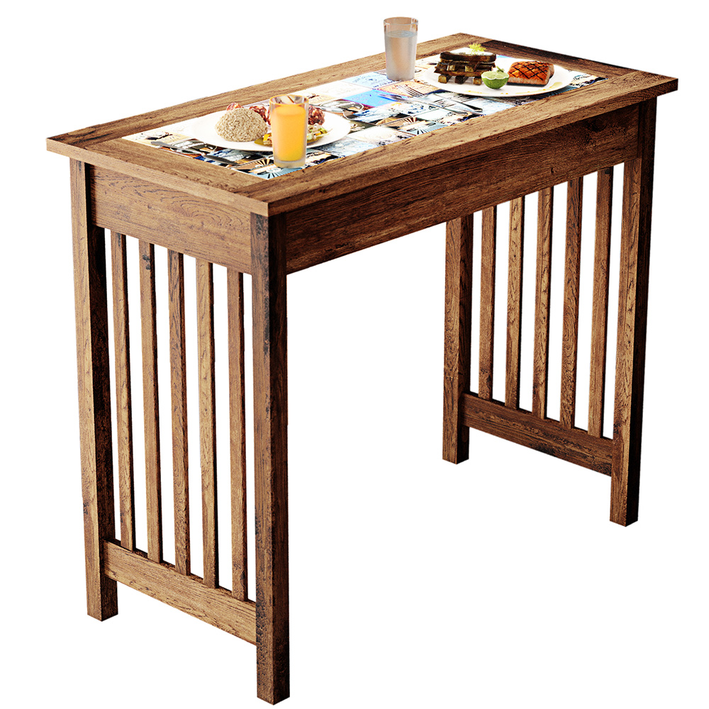 Kit Bancada Montana 120cm Cerâmica Com 04 Banquetas Altas Rústica Arizona W02 Imbuia - Lyam Decor
