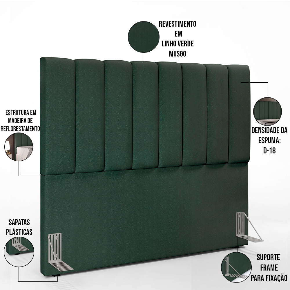 Kit Cabeceira Cama Box Casal 140 Cm Calçadeira Recamier Baú Dália W01 Linho Verde Musgo - Lyam Decor