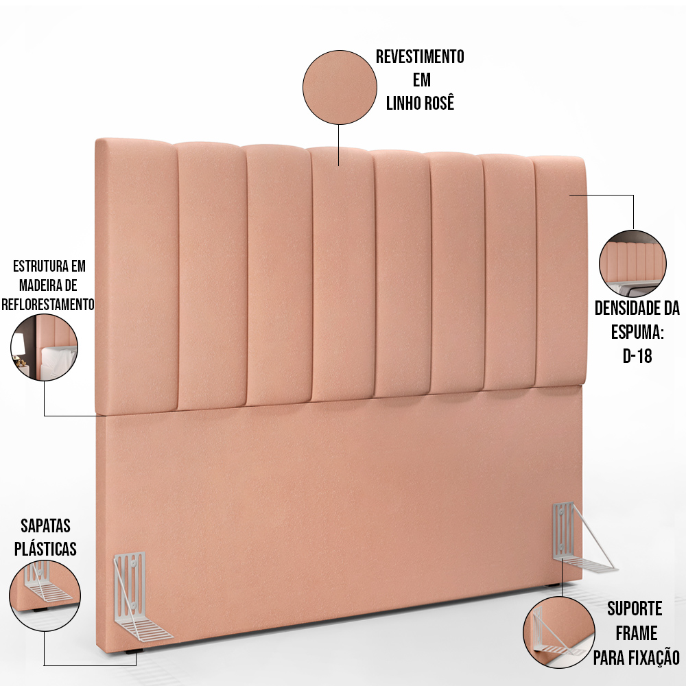 Kit Cabeceira Cama Box Casal 140 Cm Com Calçadeira Recamier Baú Dália W01 Linho Rosê - Lyam Decor