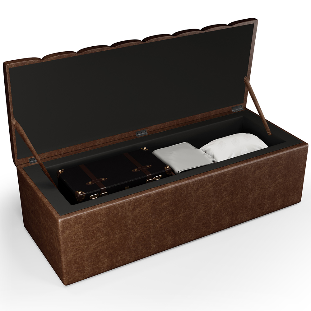 Kit Cabeceira Cama Box Casal 140cm Calçadeira Recamier Baú Dália W01 Couríssimo Marrom - Lyam Decor