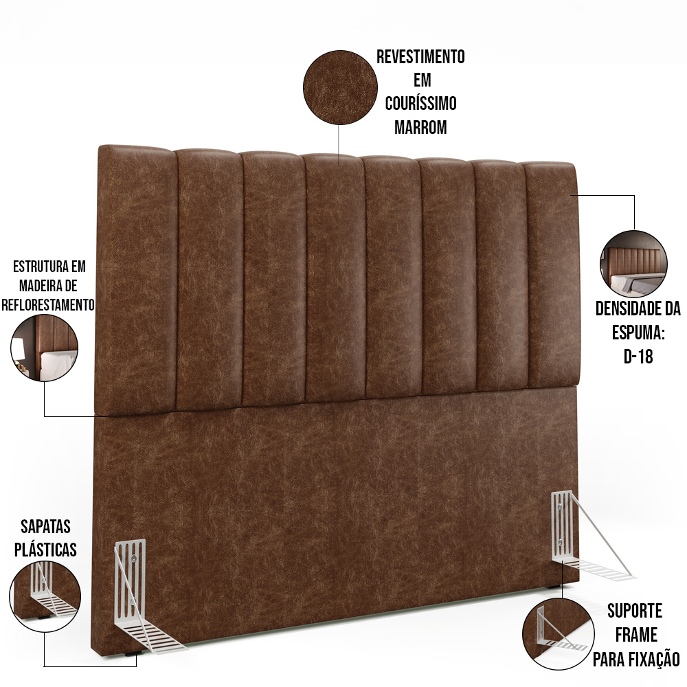 Kit Cabeceira Cama Box Casal 140cm Calçadeira Recamier Baú Dália W01 Couríssimo Marrom - Lyam Decor