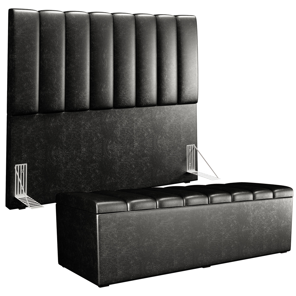 Kit Cabeceira Cama Box Casal 140cm Calçadeira Recamier Baú Dália W01 Couríssimo Preto - Lyam Decor