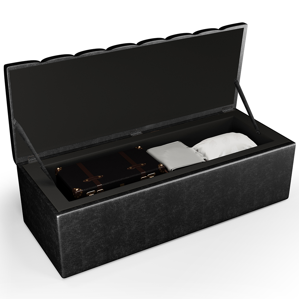 Kit Cabeceira Cama Box Casal 140cm Calçadeira Recamier Baú Dália W01 Couríssimo Preto - Lyam Decor