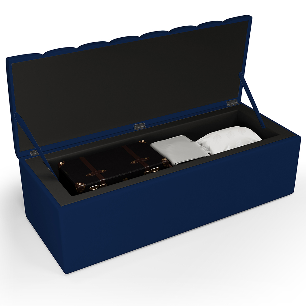 Kit Cabeceira Cama Box Casal 140cm Calçadeira Recamier Baú Dália W01 Facto Azul Marinho - Lyam Decor