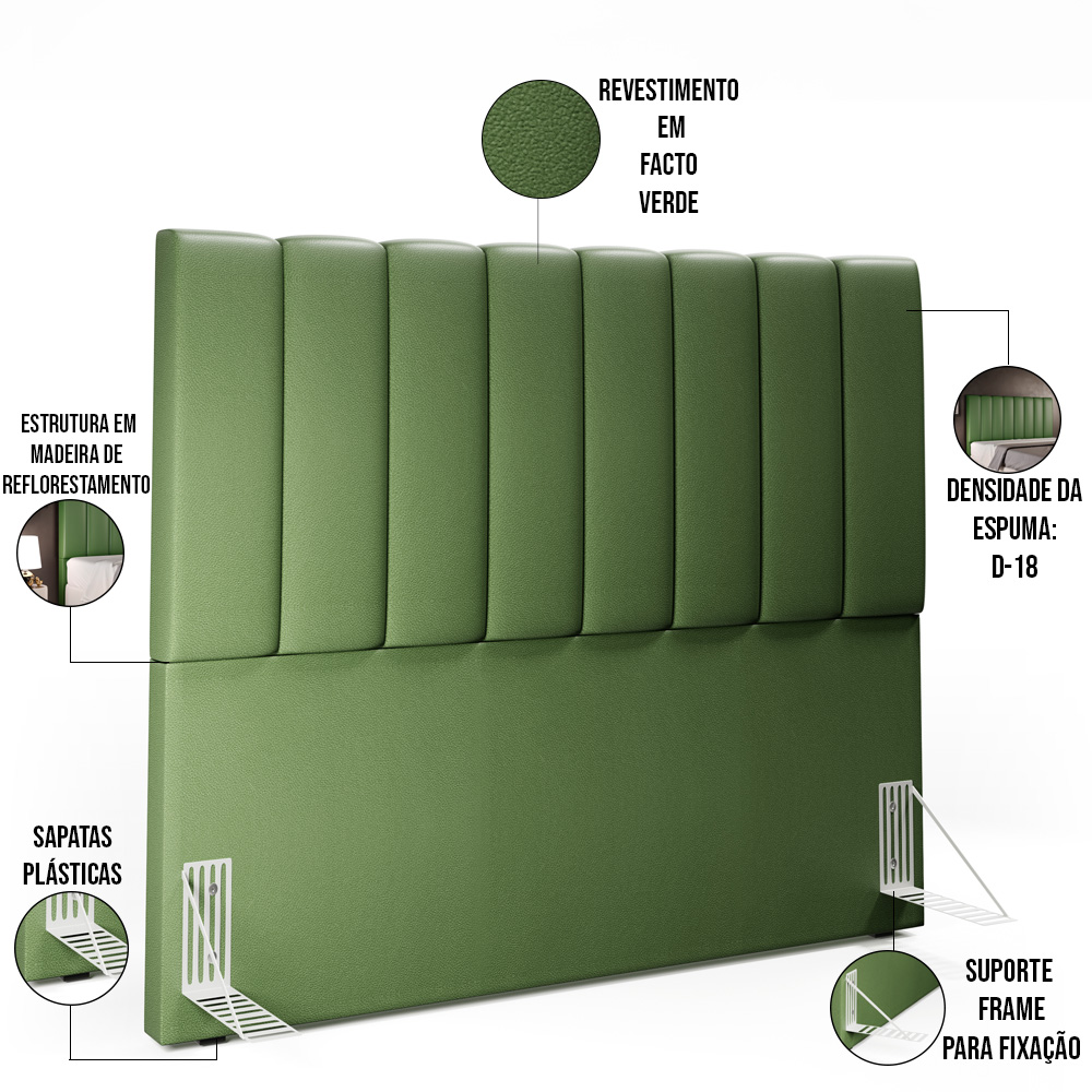 Kit Cabeceira Cama Box Casal 140cm Calçadeira Recamier Baú Dália W01 Facto Verde Musgo - Lyam Decor
