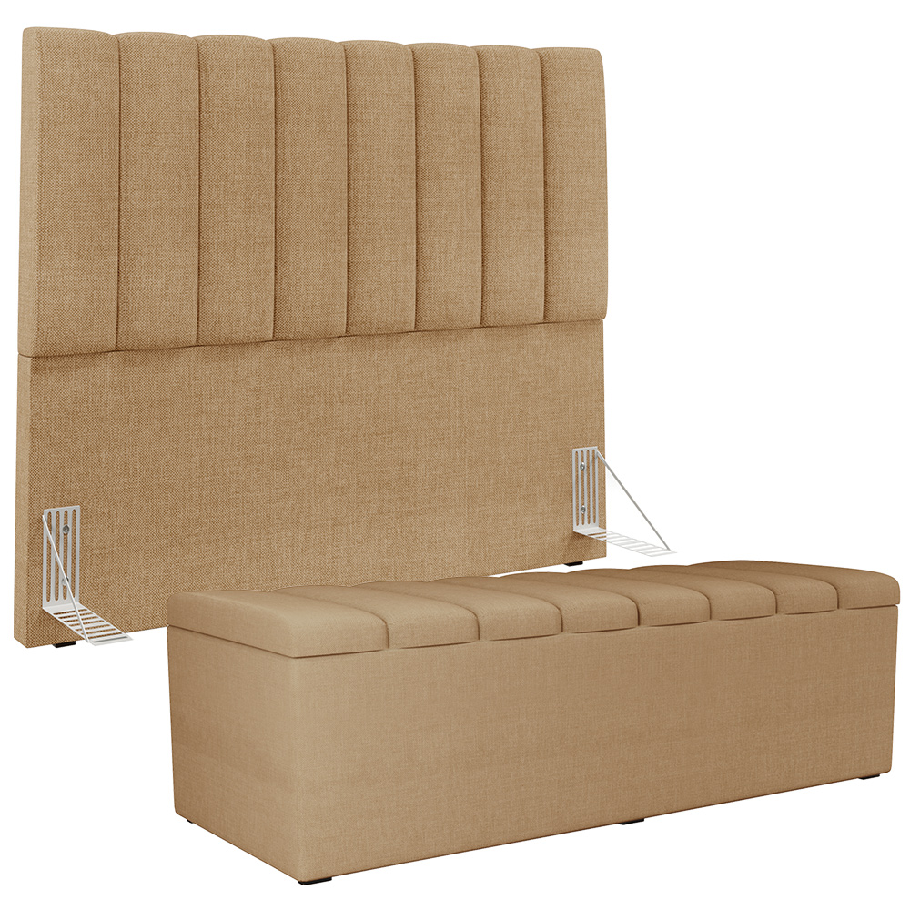 Kit Cabeceira Cama Box Casal 140cm Calçadeira Recamier Baú Dália W01 Linho Bege Escuro - Lyam Decor