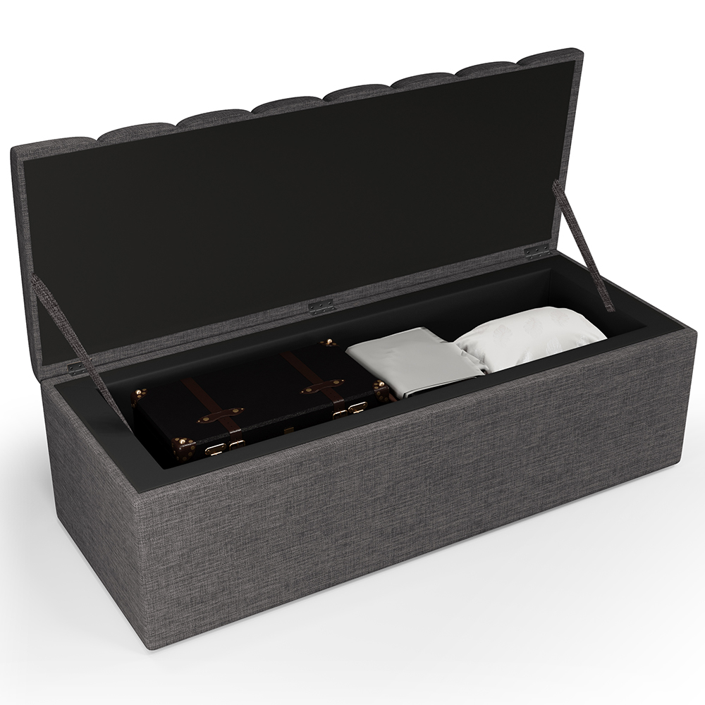 Kit Cabeceira Cama Box Casal 140cm Calçadeira Recamier Baú Dália W01 Linho Cinza Escuro - Lyam Decor